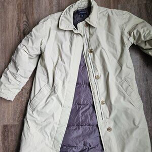 Lands End Goose Down Tan Womens Trench Size Overcoat Parka Size Small